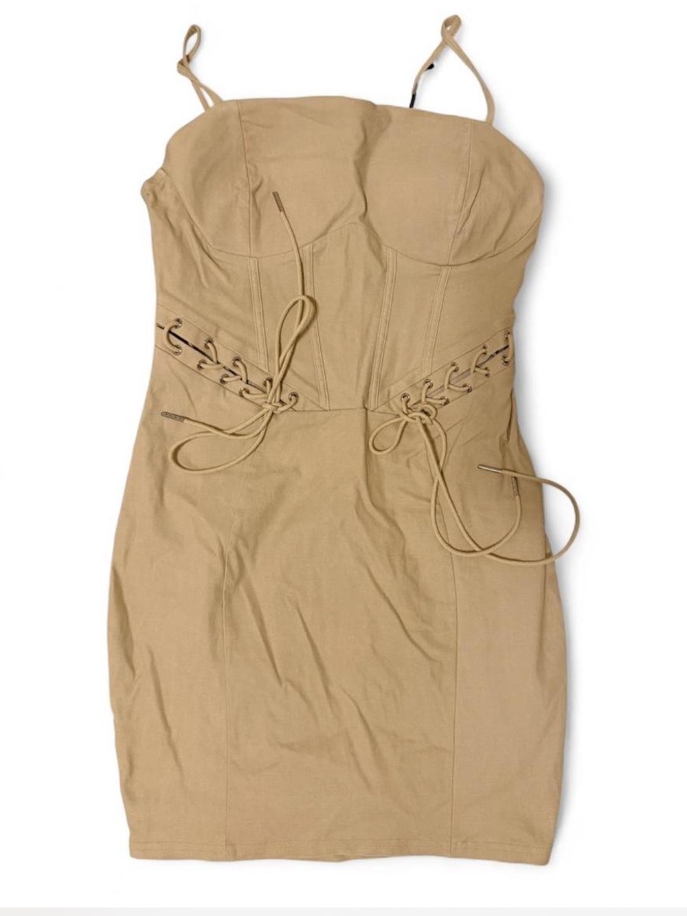 Fashion Nova Tan Lace-Up Bodycon Dress